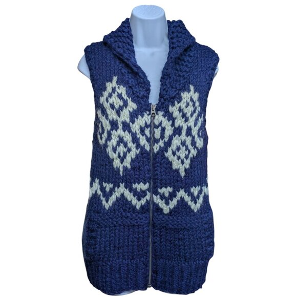American Eagle Women's chunky Wool blend knit Sweater Vest blue &white Size S - Picture 1 of 9